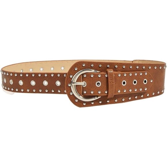 Women\'s Studded Y2k Punk PU Leather Vintage Western Cowgirl Belts Mocha Brown main image 5